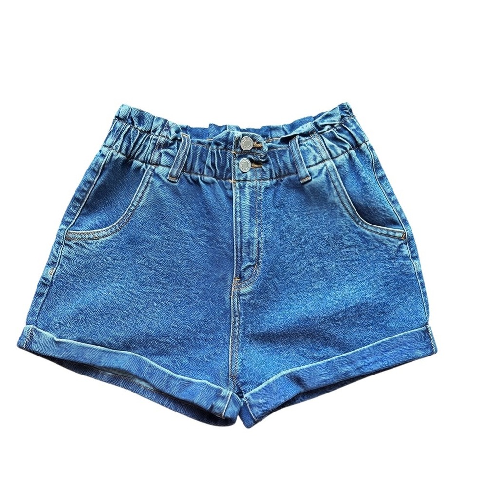 Y2K‎ High Rise Mom Micro Shorts Rolled Hem Denim 5/27M Blue